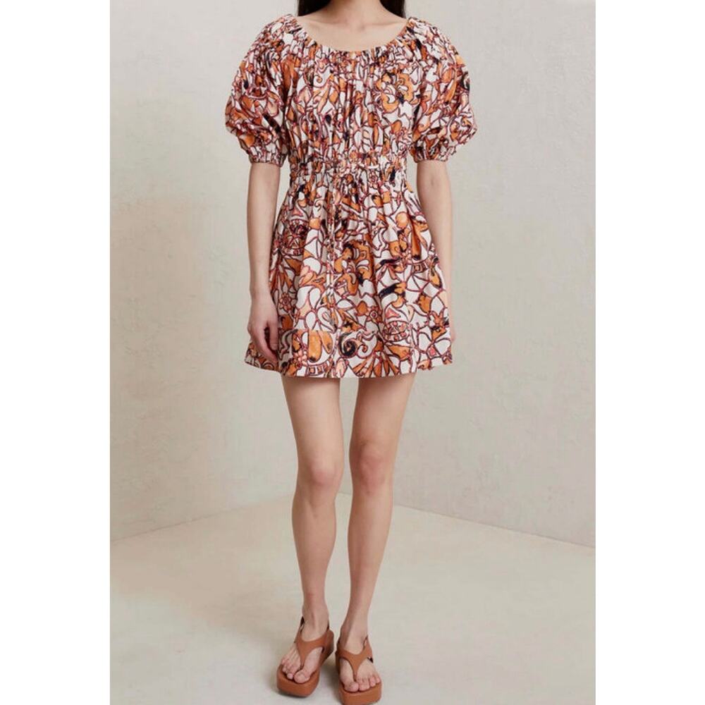 A.L.C. Maya Off The Shoulder Mini Dress White Orange Printed Size 4 Summer Chic
